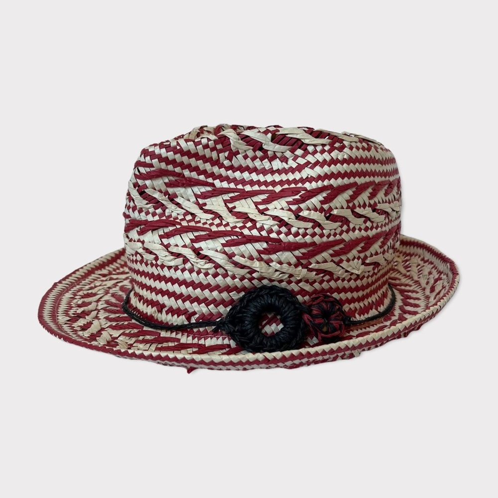 Michael Stars Straw Red Pattern Fedora Hat